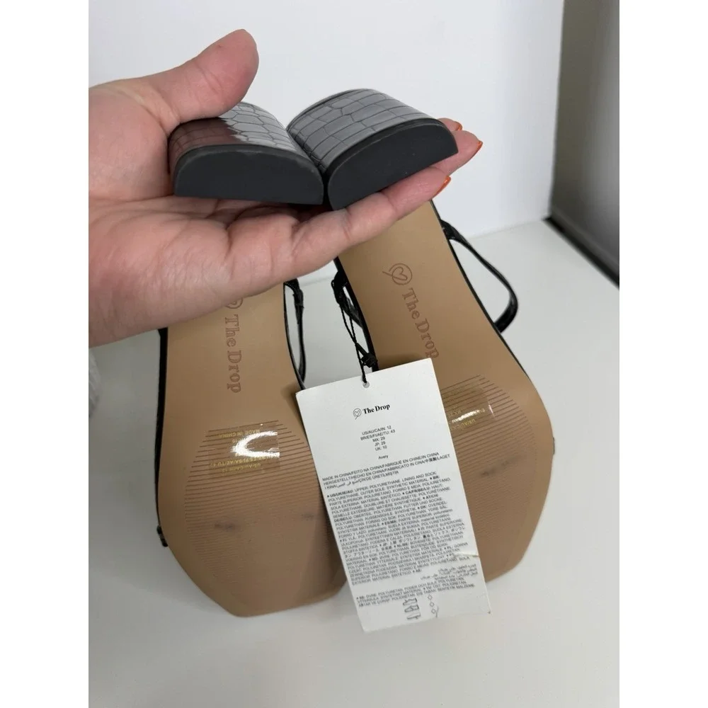 NWT The Drop Avery Square‎ Toe Two Strap Heeled Sandal Black Size 12 Workwear